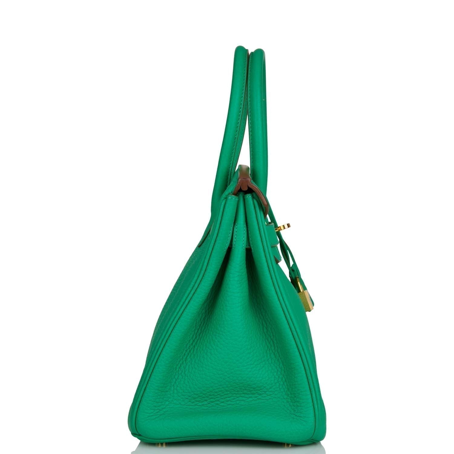 Hermes Birkin Menthe Clemence Hardware Handbag Gold Travel Bag