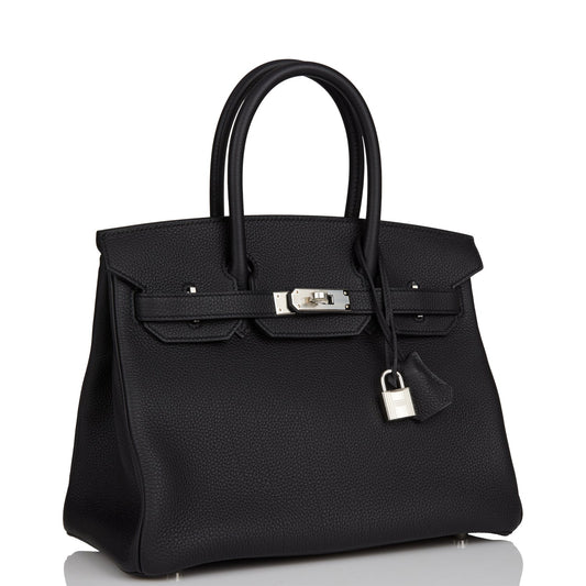 Hermes Birkin Togo Palladium Hardware Handbag Black Travel Bag 28