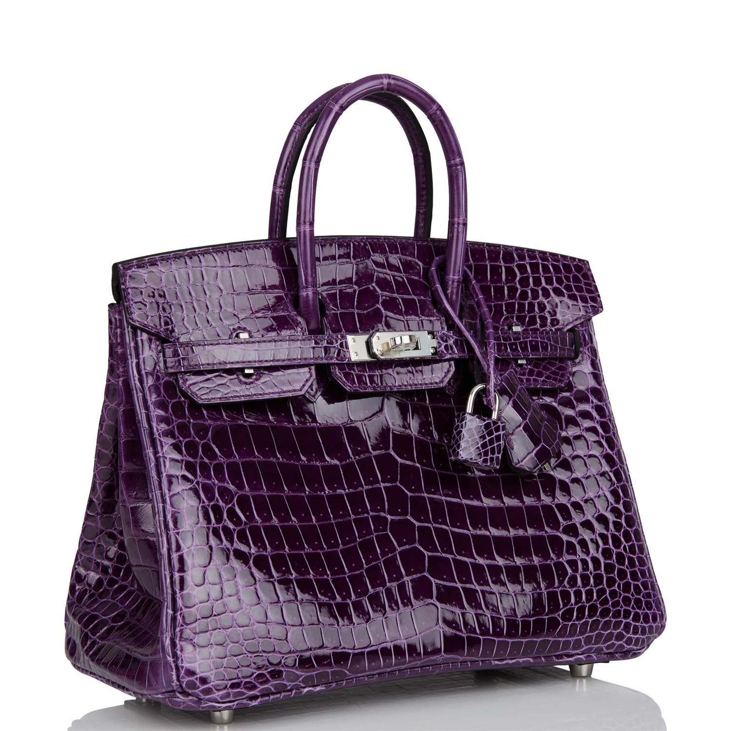 Hermes Birkin Cassis Shiny Porosus Crocodile Palladium Hardware Travel Bag