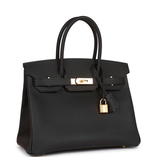 Hermes Birkin Epsom Hardware Handbag Black Gold Travel Bag 4