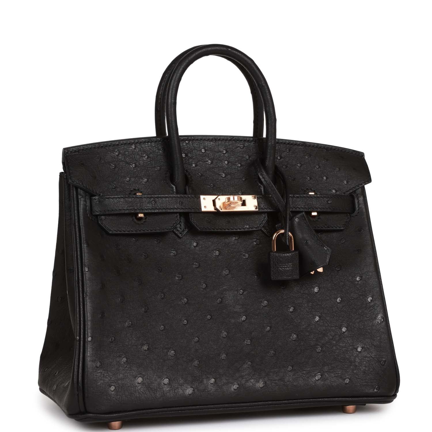 Hermes Birkin Ostrich Rose Hardware Handbag Black Gold Travel Bag Hardware 3