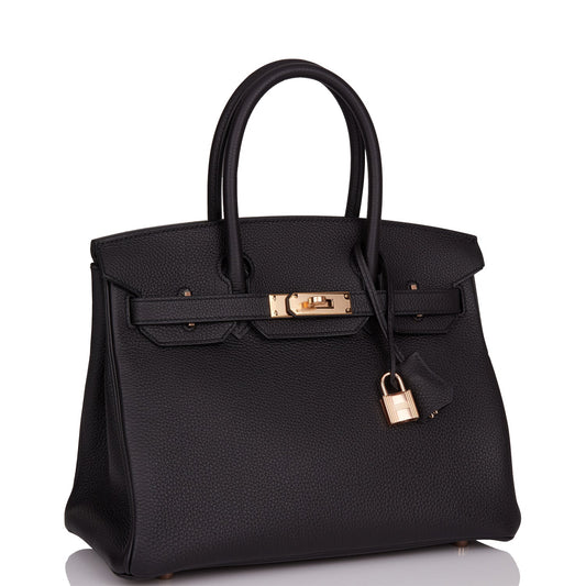 Hermes Birkin Togo Rose Hardware Handbag Black Gold Travel Bag 14