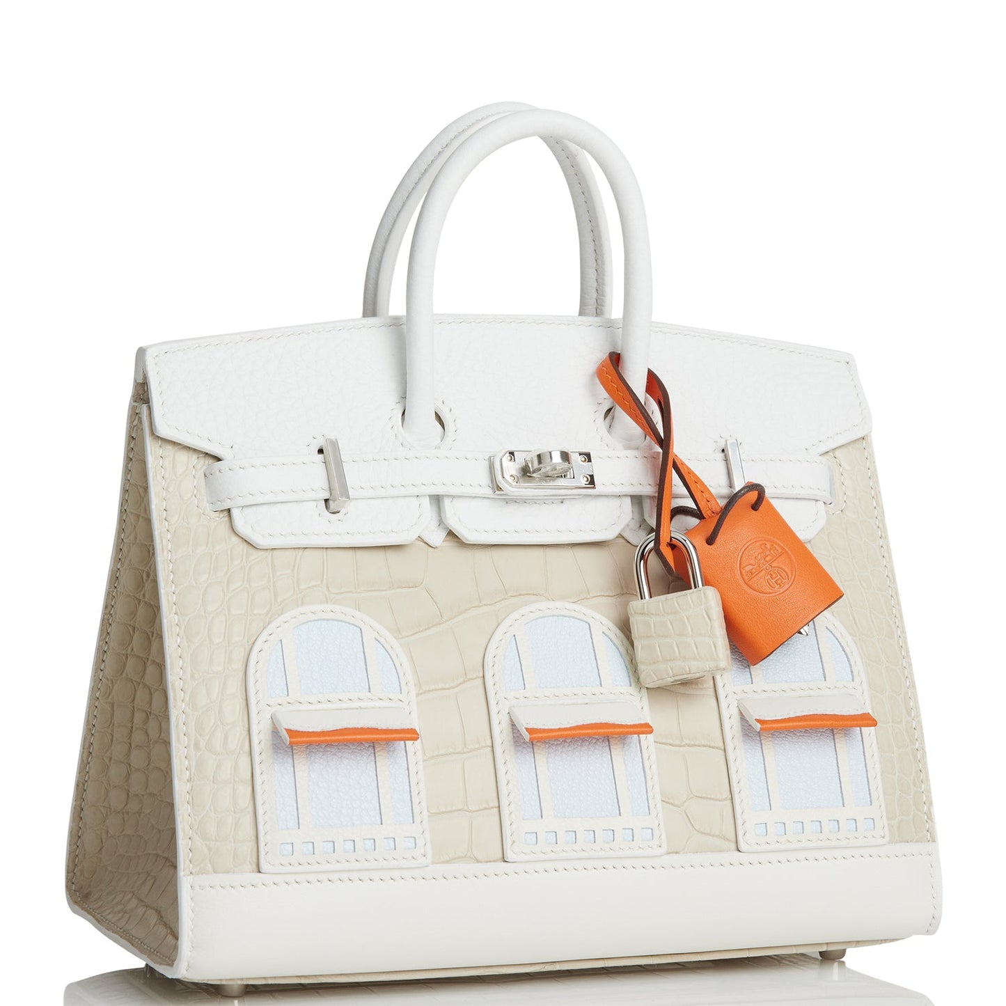 Hermes Sac Faubourg Birkin Matte Alligator Palladium Hardware White Travel Bag Palladium Hardware