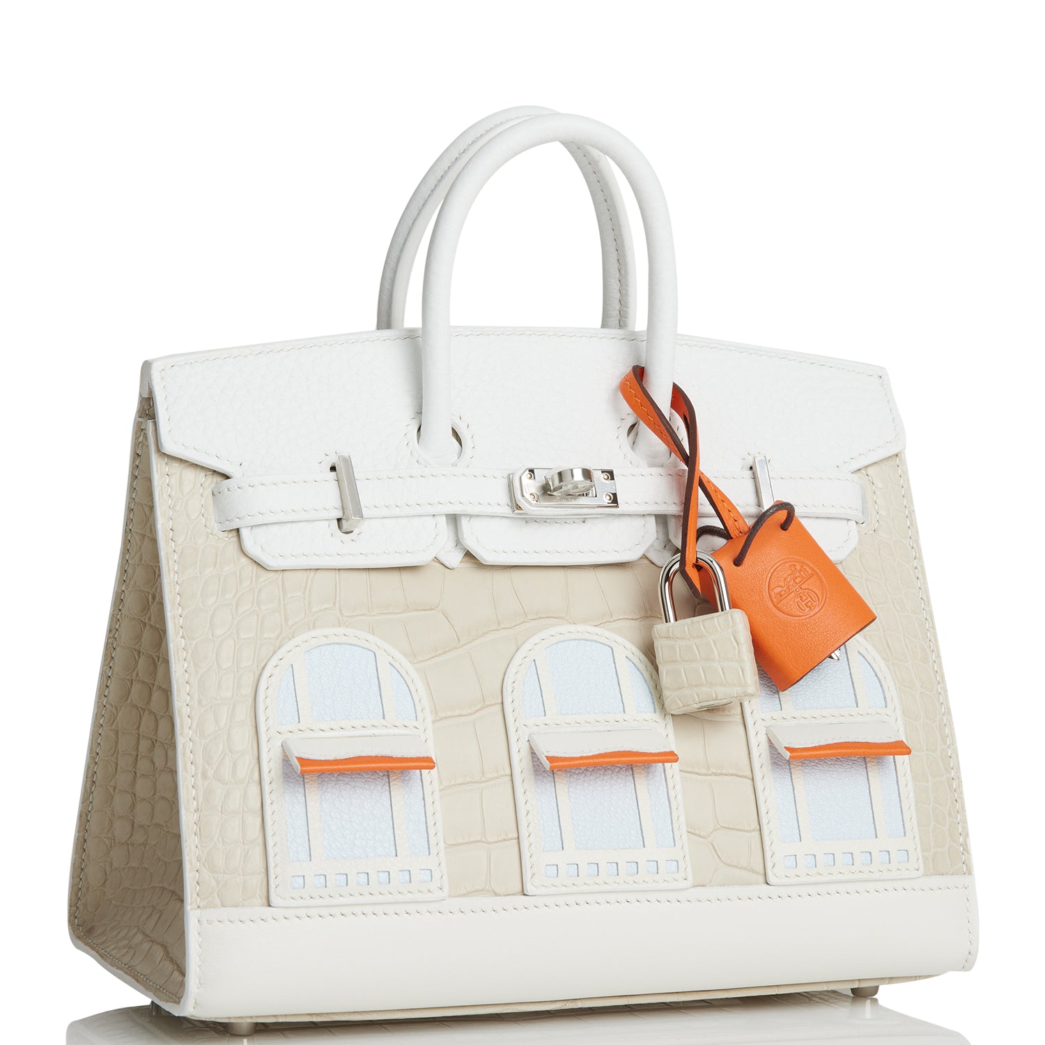 Hermes Sac Faubourg Birkin Matte Alligator Palladium Hardware White Travel Bag Palladium Hardware