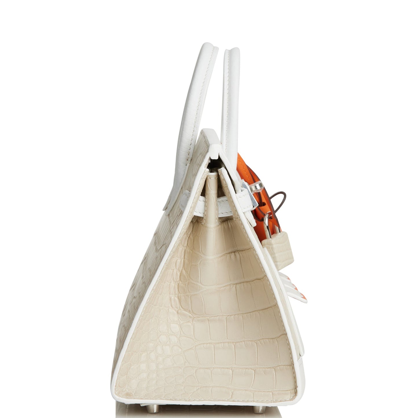 Hermes Sac Faubourg Birkin Matte Alligator Palladium Hardware White Travel Bag Palladium Hardware