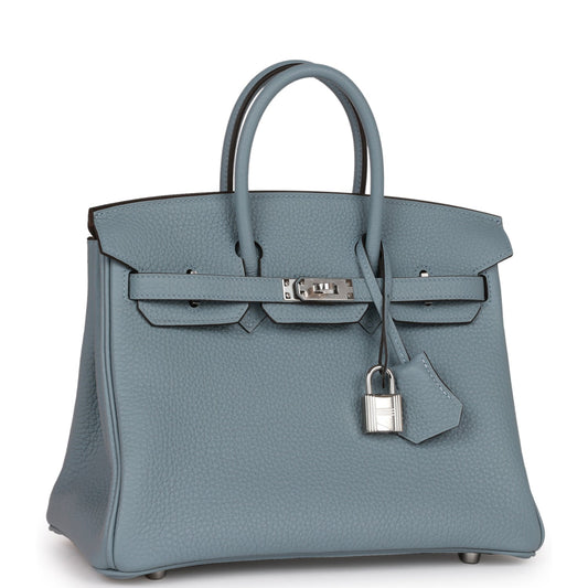 Hermes Birkin Bleu Lin Verso Togo Palladium Hardware Handbag Travel Bag