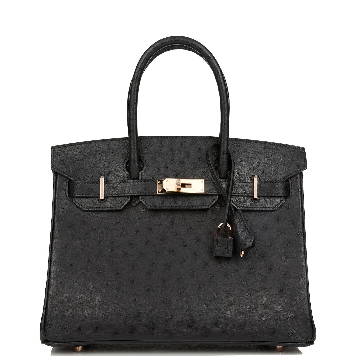 Hermes Birkin Ostrich Rose Hardware Handbag Black Gold Travel Bag Gold Hardware