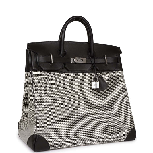 Hermes Birkin Hac Evercolor And Toile Palladium Hardware Black Travel Bag Palladium Hardware
