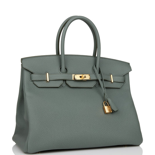 Hermes Birkin Vert Amande Togo Hardware Handbag Gold Travel Bag