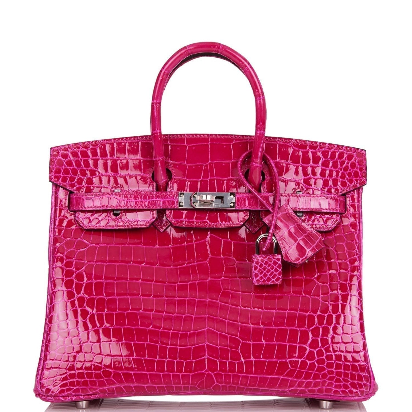 Hermes Birkin Rose Mexico Shiny Porosus Crocodile Palladium Travel Bag Palladium Hardware