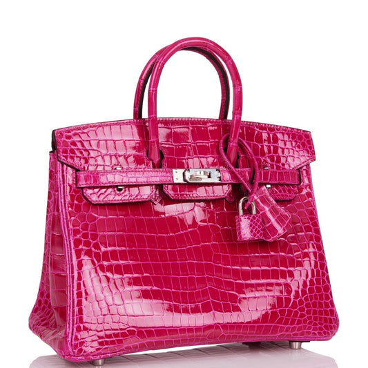 Hermes Birkin Rose Mexico Shiny Porosus Crocodile Palladium Travel Bag Palladium Hardware