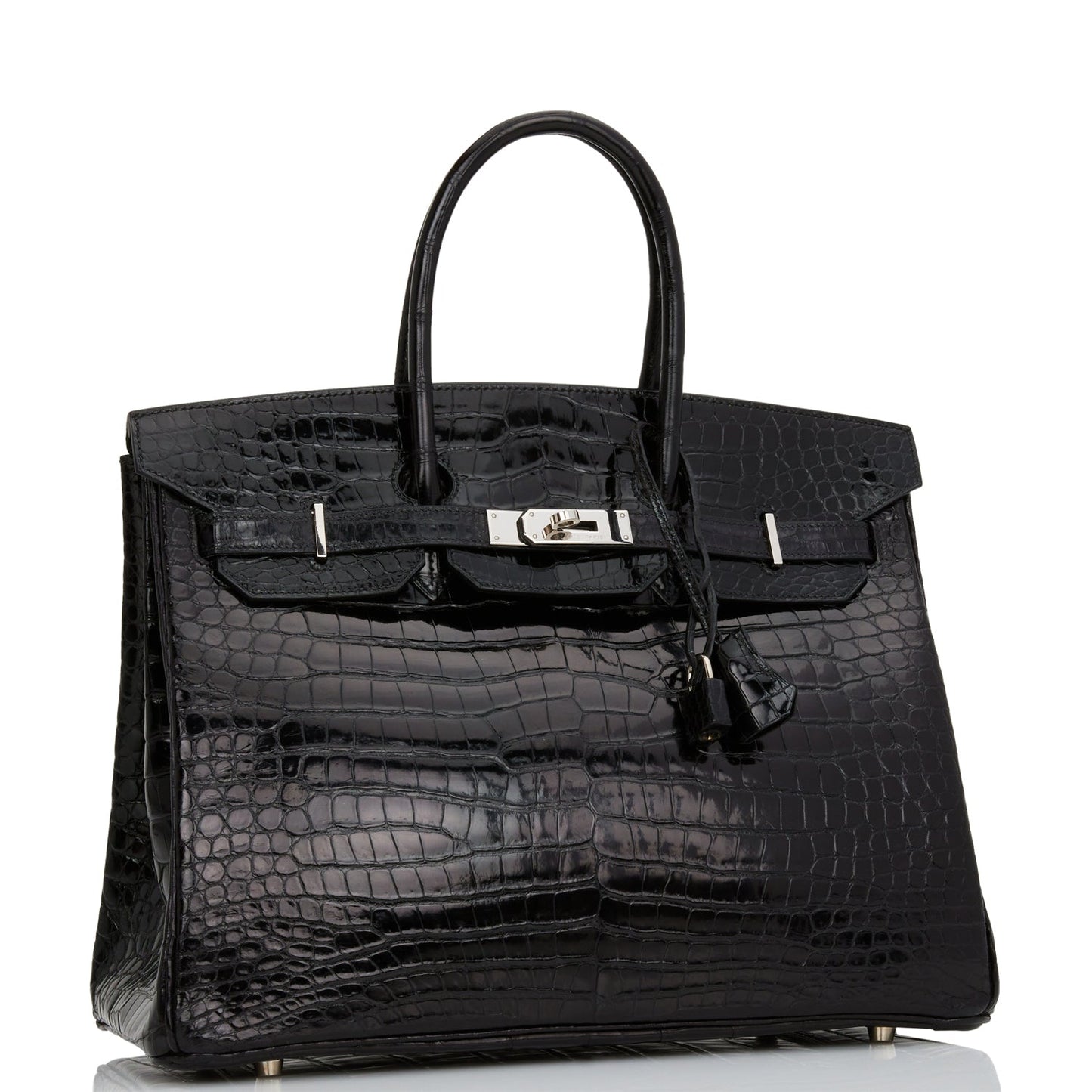 Hermes Birkin Shiny Porosus Crocodile Palladium Hardware Handbag Black Travel Bag Hardware 1