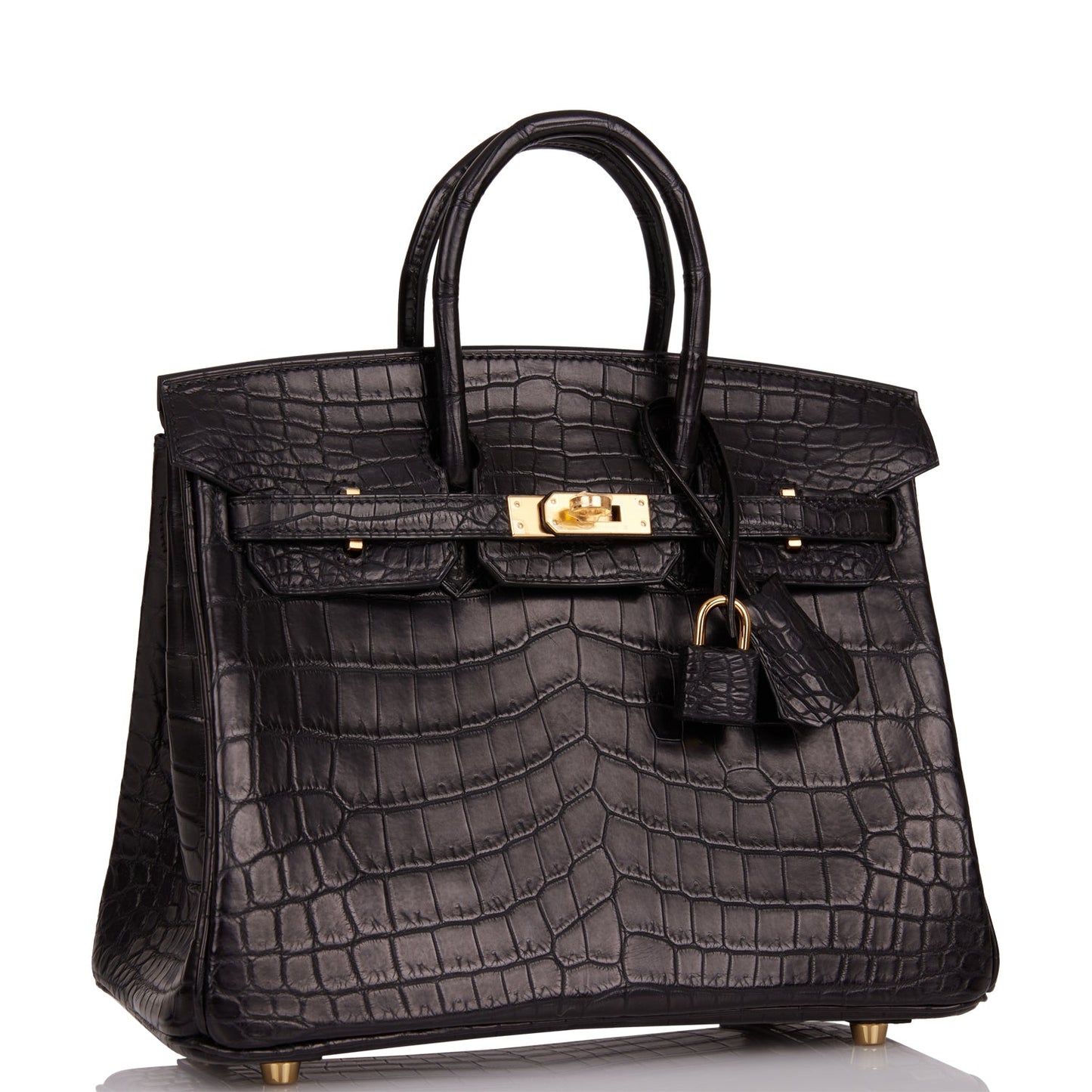 Hermes Birkin Matte Niloticus Crocodile Hardware Handbag Black Gold Travel Bag