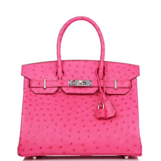 Hermes Birkin Rose Tyrien Ostrich Palladium Hardware Handbag Travel Bag Palladium Hardware
