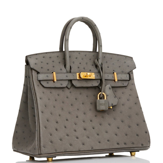 Hermes Birkin Gris Meyer Ostrich Hardware Handbag Gold Travel Bag