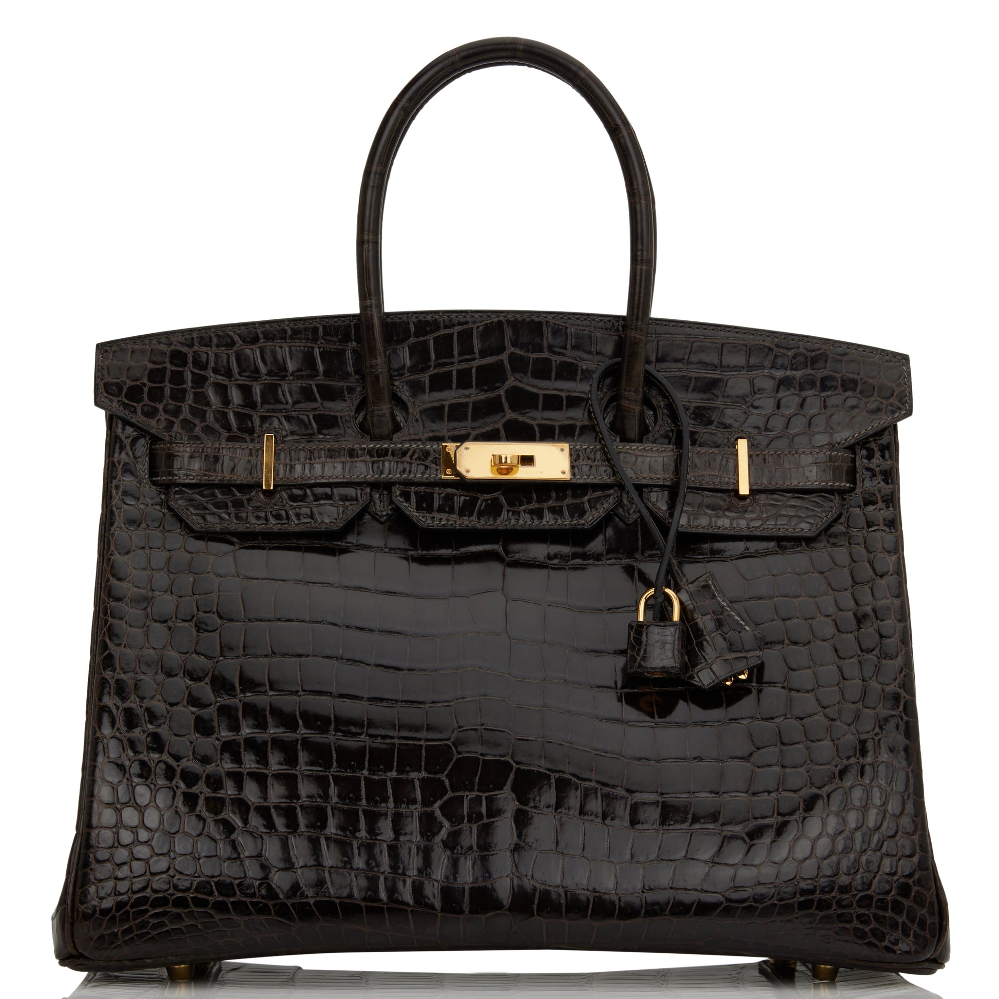 Hermes Birkin Graphite Shiny Porosus Crocodile Hardware Handbag Gold Travel Bag