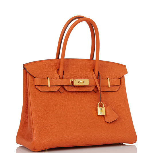 Hermes Birkin Togo Hardware Handbag Gold Orange Travel Bag