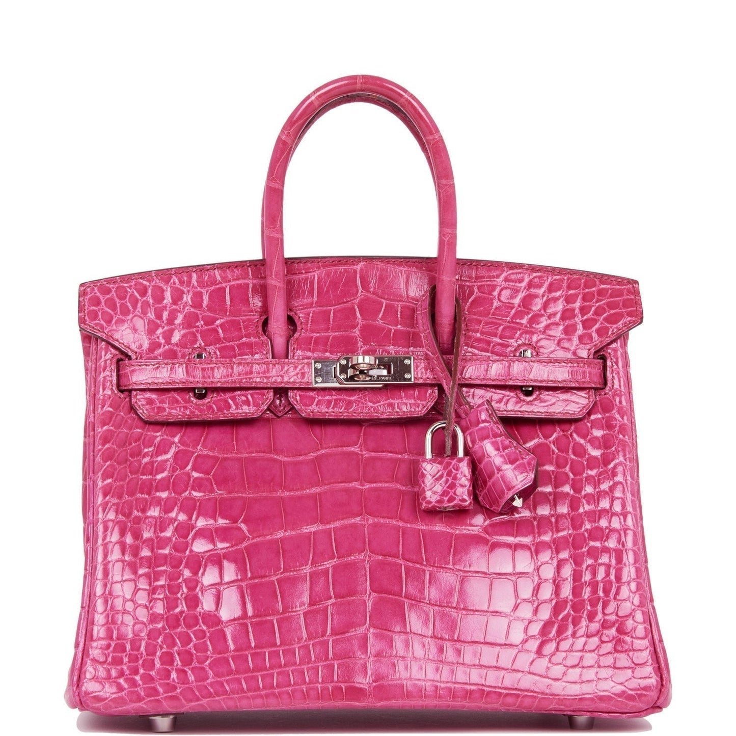 Hermes Birkin Fuchsia Shiny Alligator Palladium Hardware Handbag Travel Bag