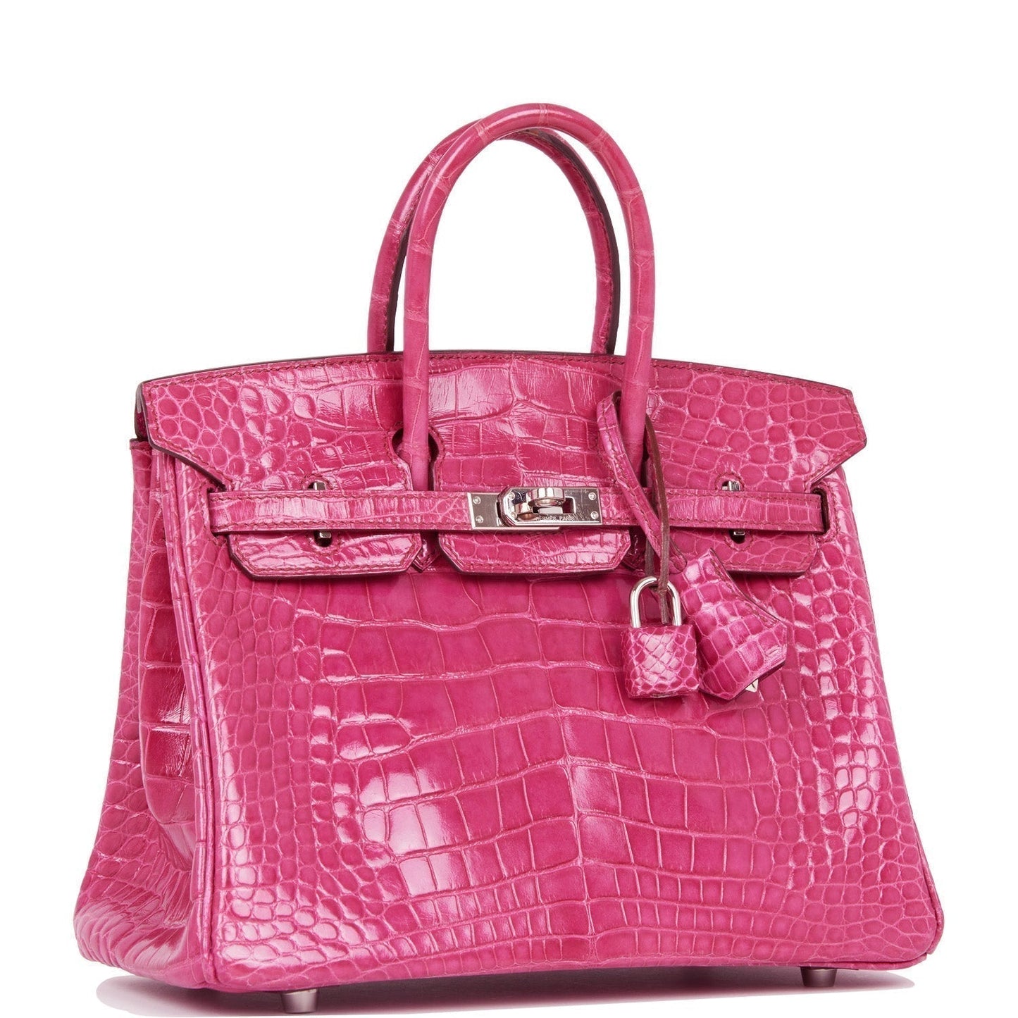 Hermes Birkin Fuchsia Shiny Alligator Palladium Hardware Handbag Travel Bag