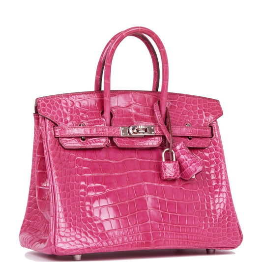 Hermes Birkin Fuchsia Shiny Alligator Palladium Hardware Handbag Travel Bag