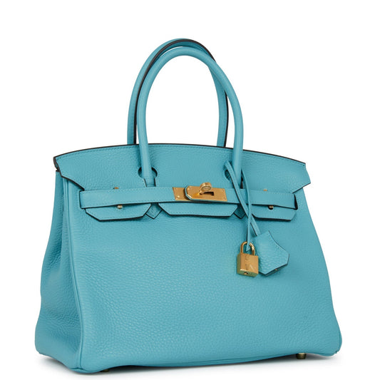 Hermes Birkin Bleu Paon Togo Hardware Handbag Gold Travel Bag