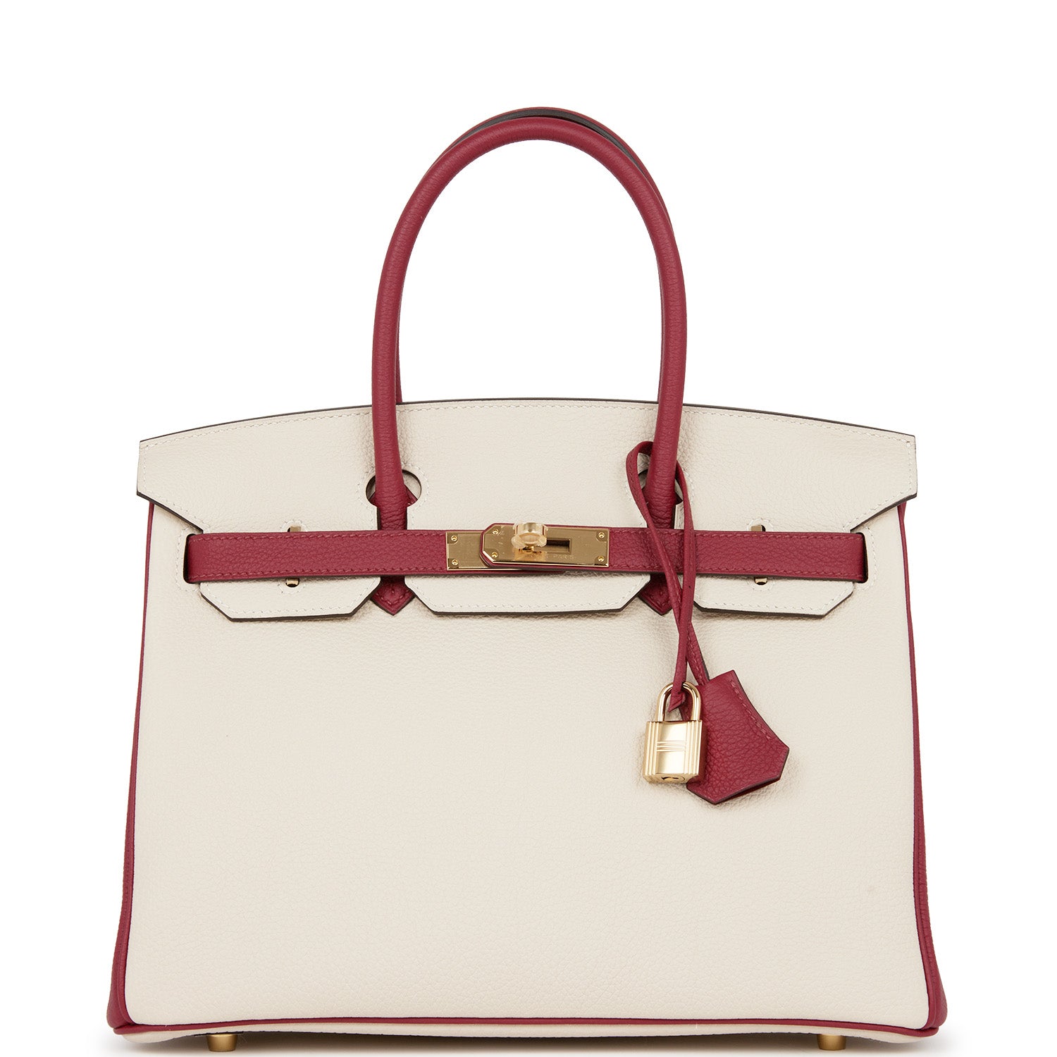 Hermes Special Order Hss Birkin Craie And Rouge Grenat Travel Bag
