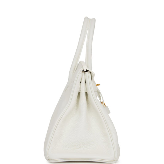 Hermes Birkin Clemence Hardware Handbag White Gold Travel Bag