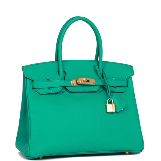 Hermes Birkin Vert Jade Epsom Hardware Handbag Gold Travel Bag