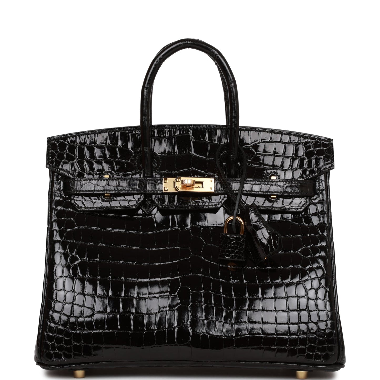Hermes Birkin Shiny Porosus Crocodile Hardware Handbag Black Gold Travel Bag 4
