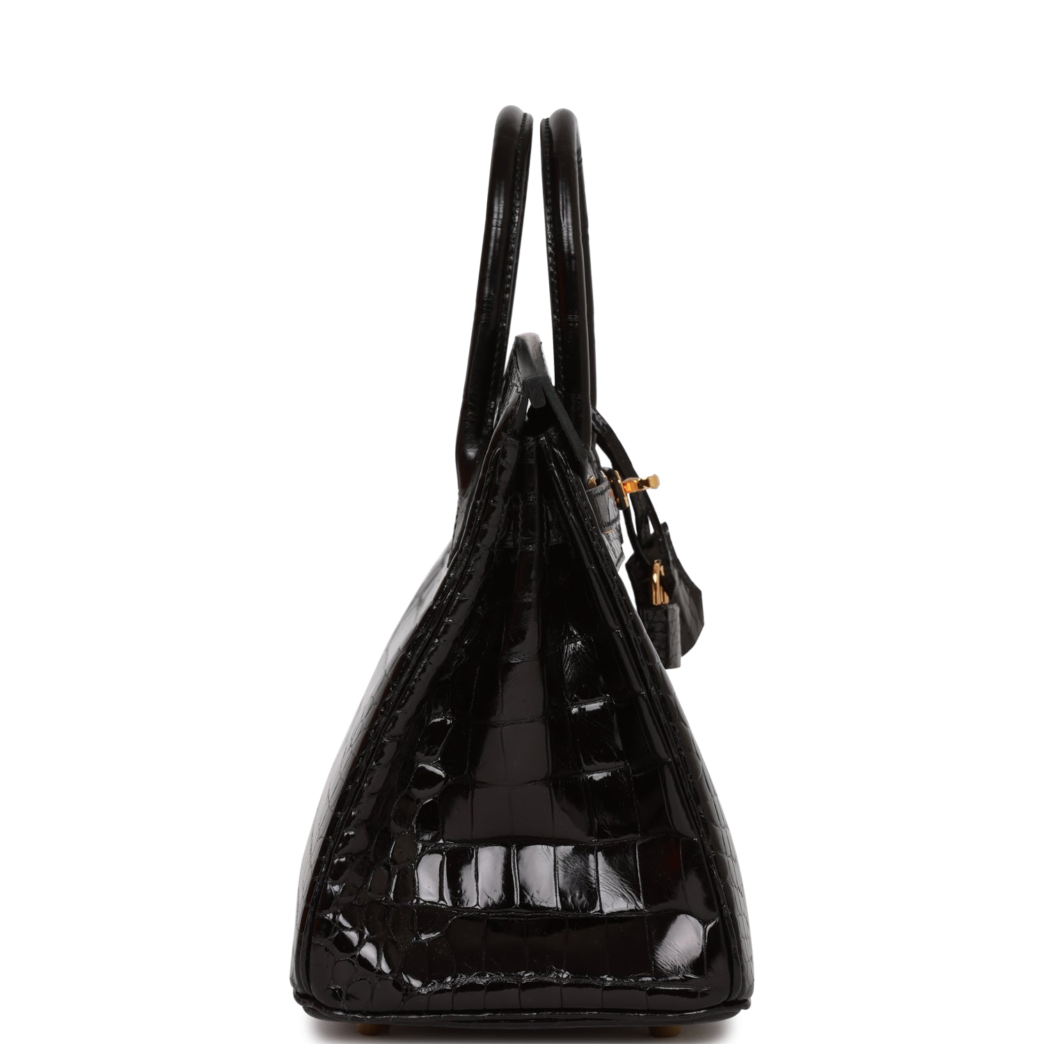 Hermes Birkin Shiny Porosus Crocodile Hardware Handbag Black Gold Travel Bag 4