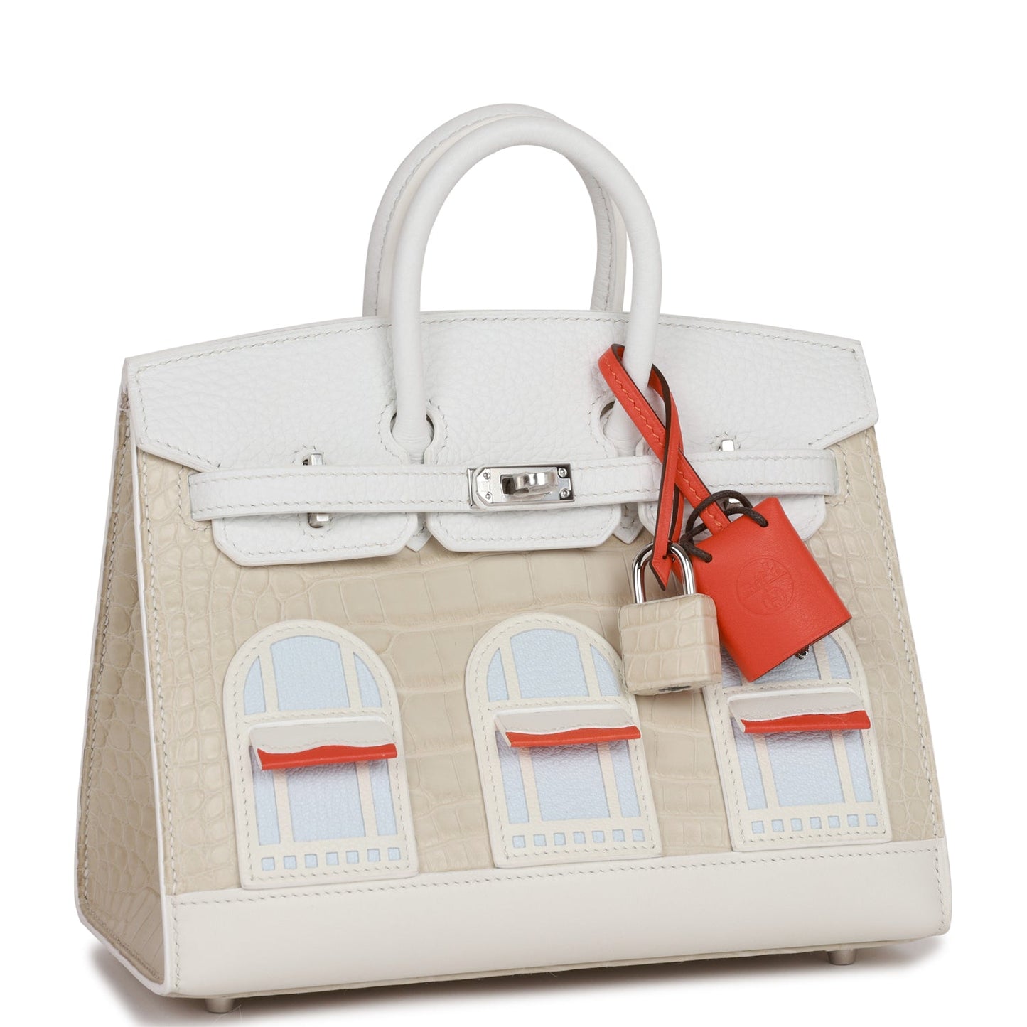 Hermes Sac Faubourg Birkin Matte Alligator Palladium Hardware White Travel Bag