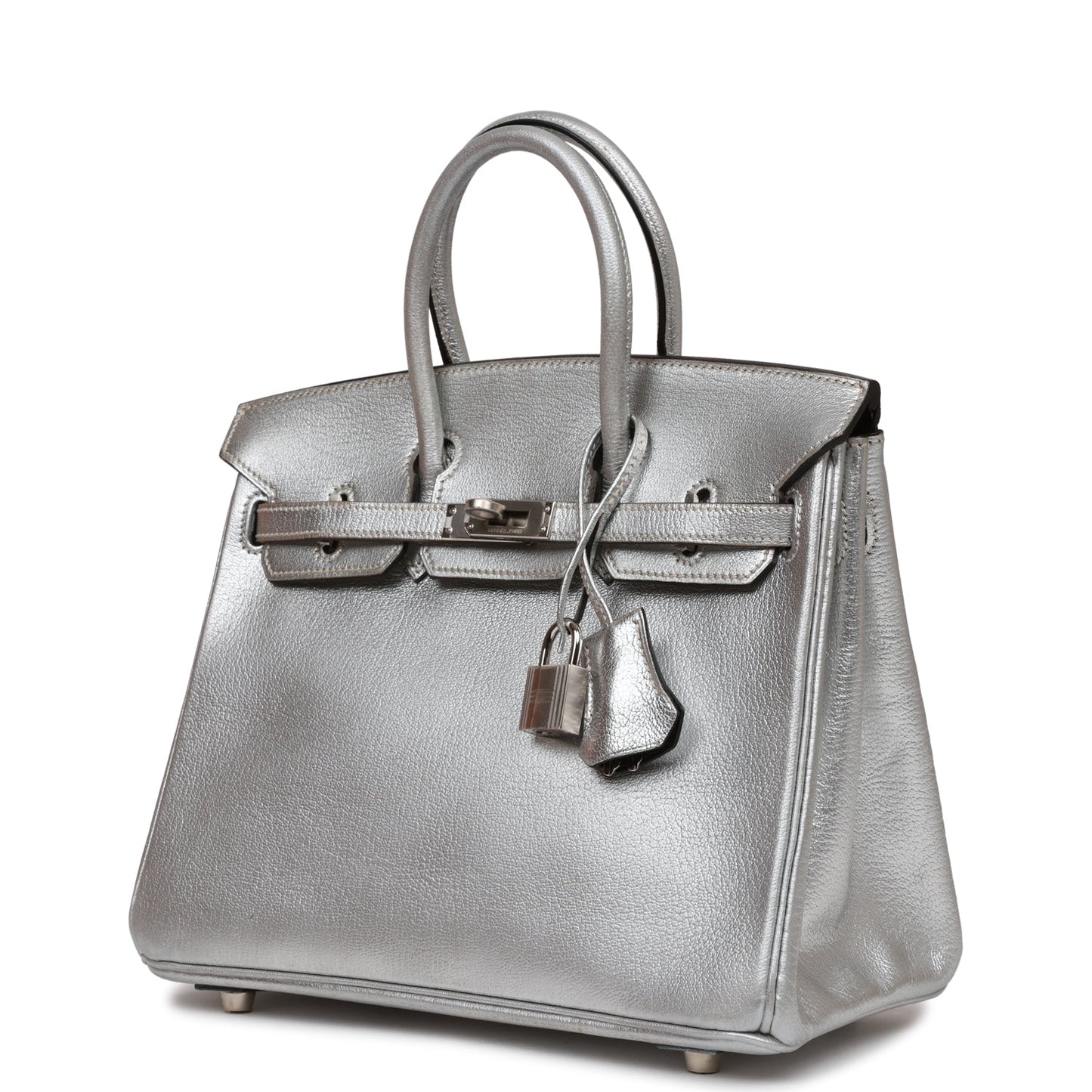 Hermes Birkin Metallic Chevre Palladium Hardware Handbag Silver Travel Bag
