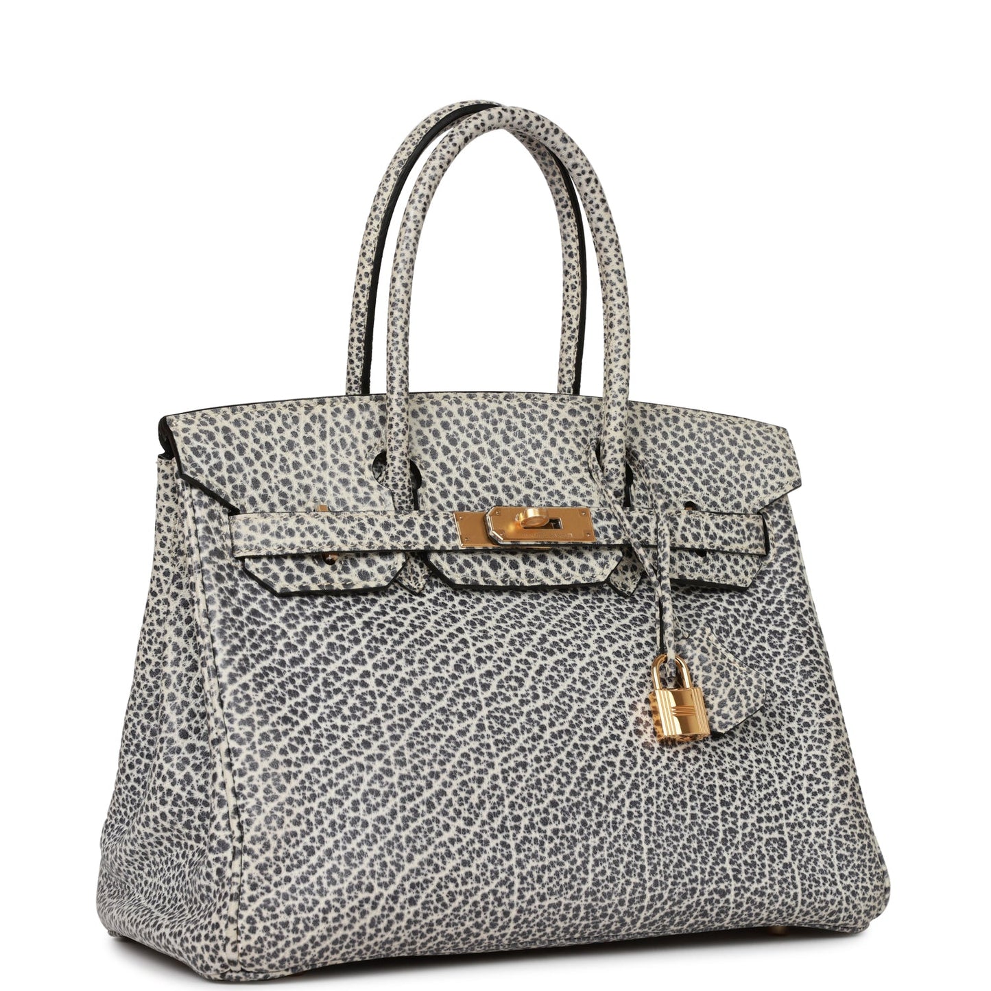 Hermes Luxury Birkin Dalmatian Buffalo Hardware Handbag White Gold Travel Bag