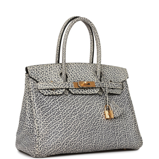 Hermes Birkin Dalmatian Buffalo Hardware Handbag White Gold Travel Bag