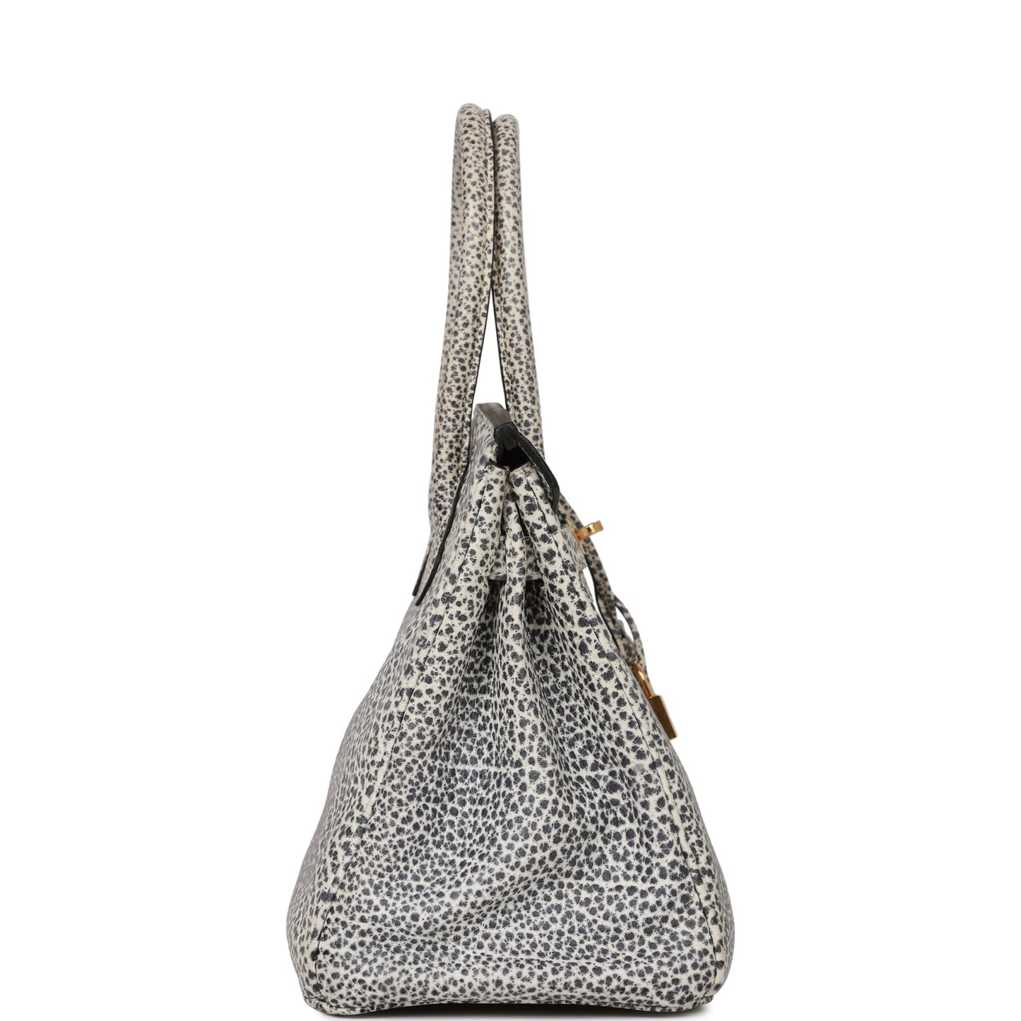 Hermes Birkin Dalmatian Buffalo Hardware Handbag White Gold Travel Bag