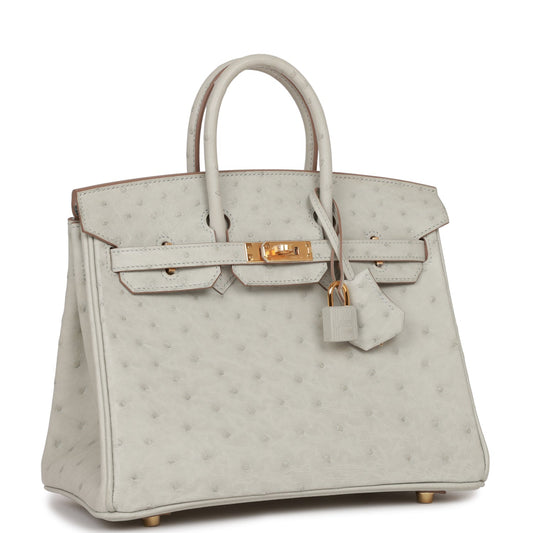 Hermes Birkin Gris Perle Ostrich Hardware Handbag Gold Travel Bag