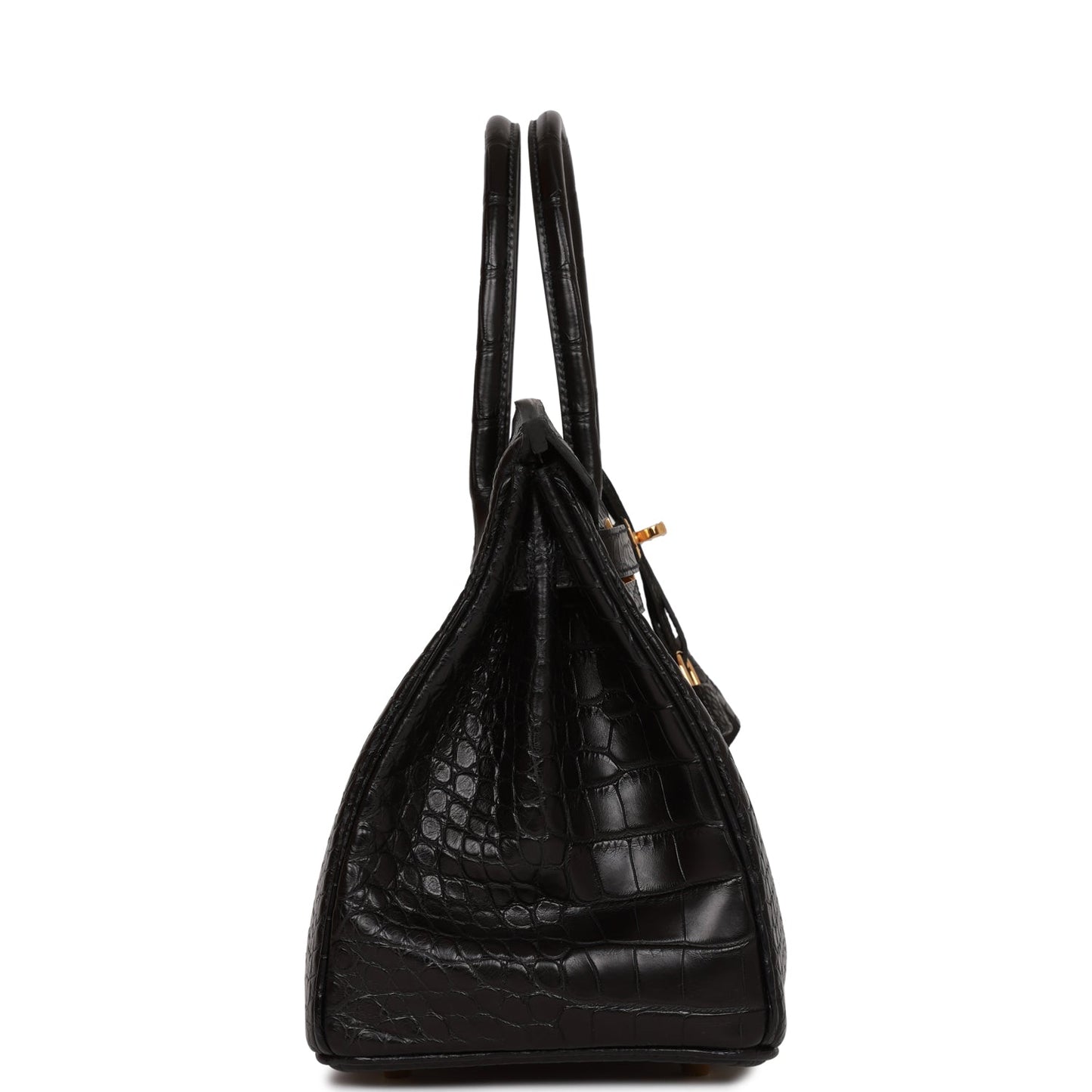 Hermes Birkin Matte Alligator Hardware Handbag Black Gold Travel Bag