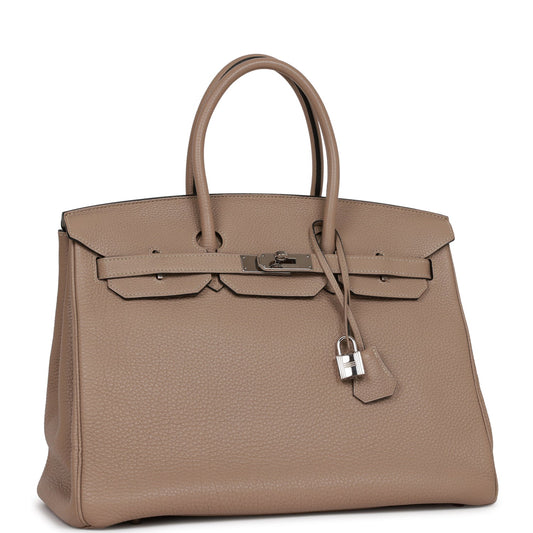 Hermes Birkin Gris Tourterelle Togo Palladium Hardware Handbag Travel Bag