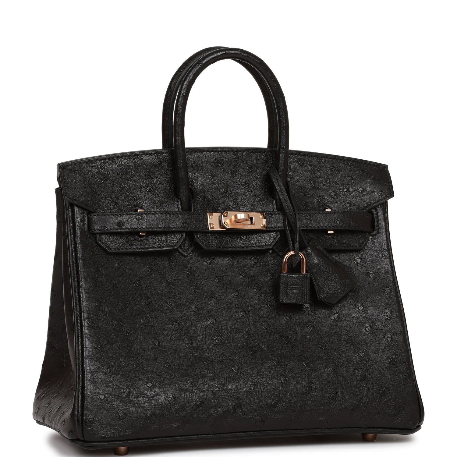 Hermes Birkin Ostrich Rose Hardware Handbag Black Gold Travel Bag Hardware 2