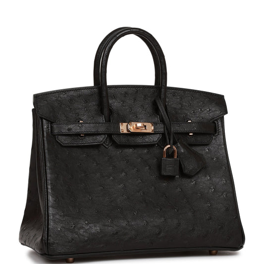 Hermes Birkin Ostrich Rose Hardware Handbag Black Gold Travel Bag Hardware 2
