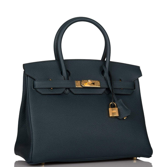 Hermes Birkin Vert Cypress Clemence Hardware Handbag Gold Travel Bag