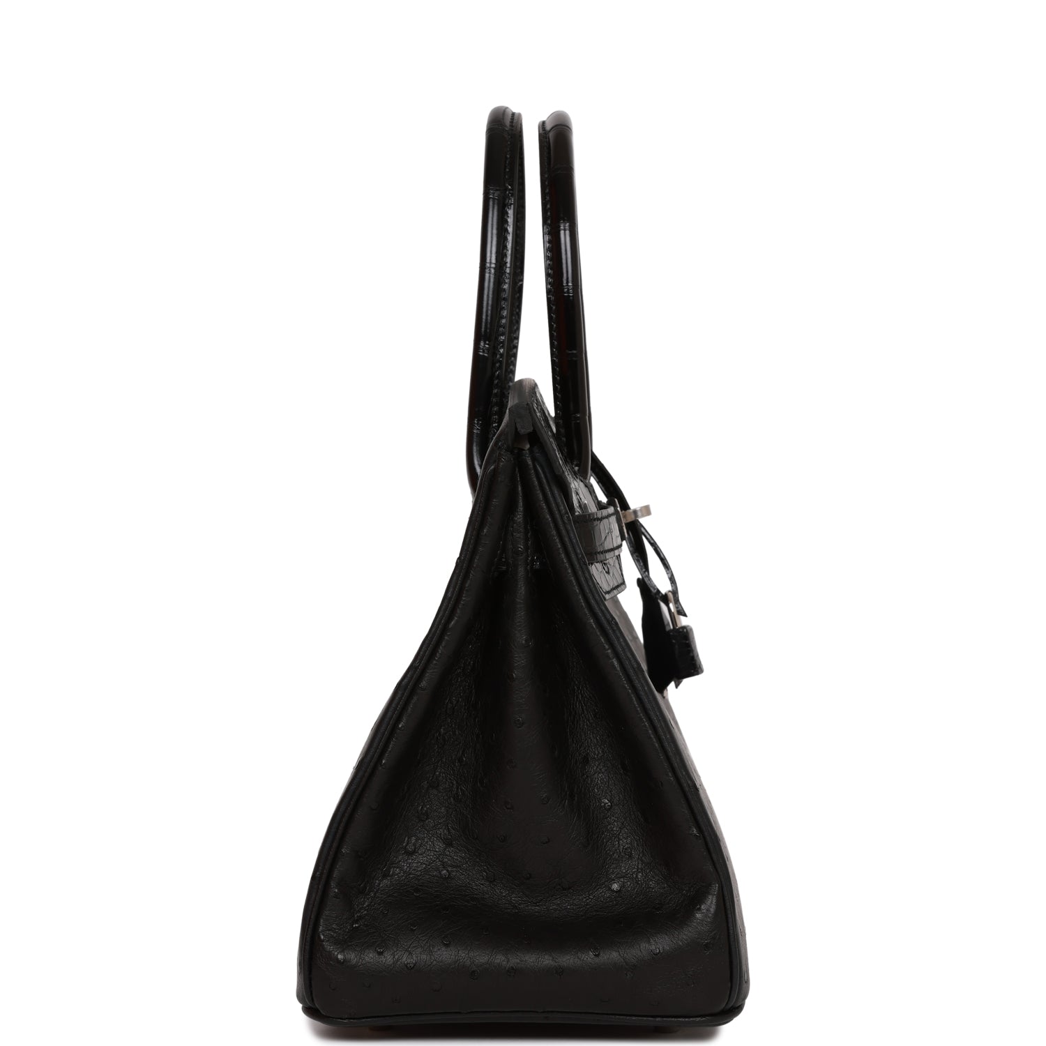 Hermes Birkin Shiny Alligator And Ostrich Touch Palladium Black Travel Bag