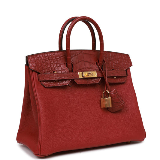 Hermes Birkin Rouge Grenat Matte Alligator And Togo Gold Travel Bag
