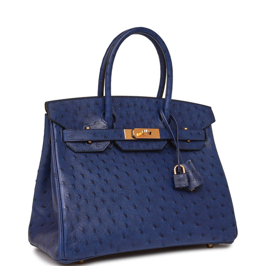 Hermes Birkin Bleu Saphir Ostrich Hardware Handbag Gold Travel Bag