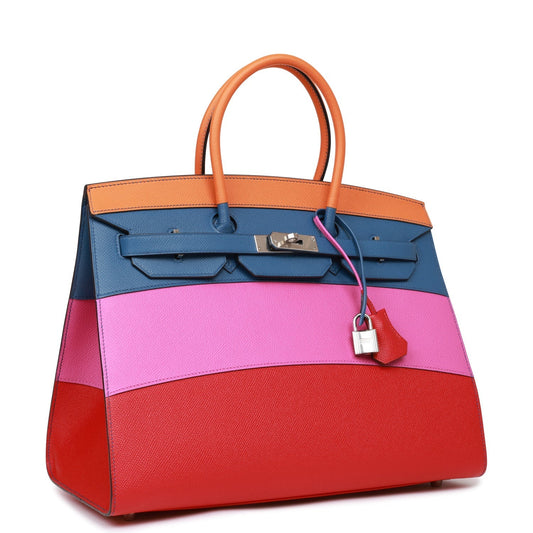 Hermes Birkin Sellier Rainbow Epsom Palladium Hardware Handbag Travel Bag 2 Hr