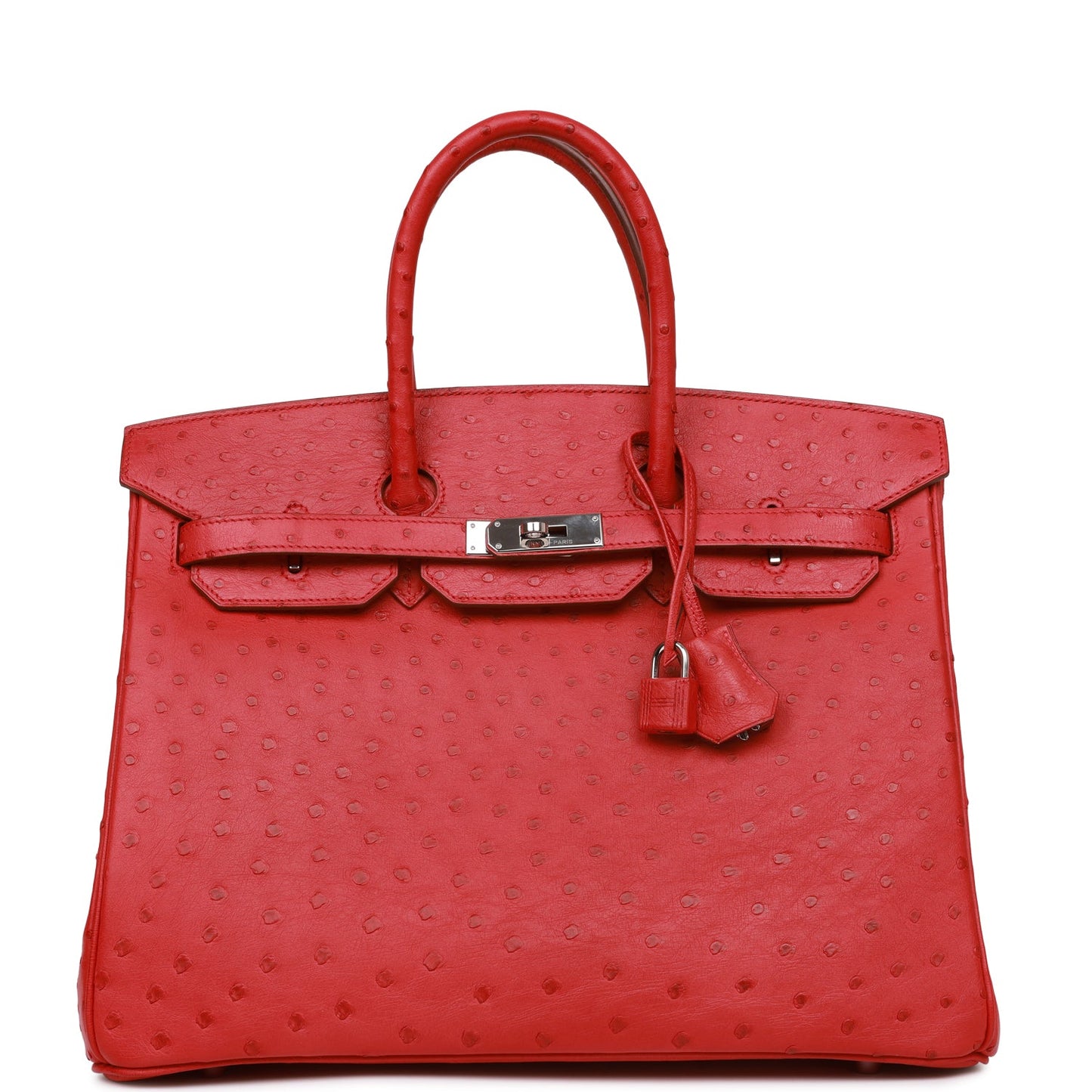Hermes Birkin Rouge Vif Ostrich Palladium Hardware Handbag Travel Bag