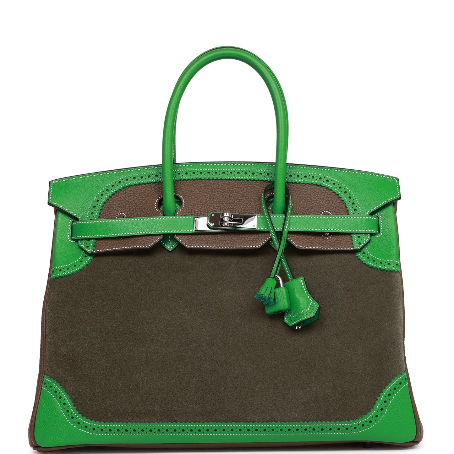 Hermes Grizzly Ghillies Birkin Vert De Gris Bambou Travel Bag