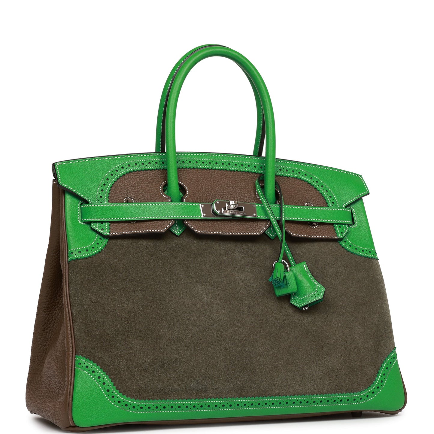 Hermes Grizzly Ghillies Birkin Vert De Gris Bambou Travel Bag