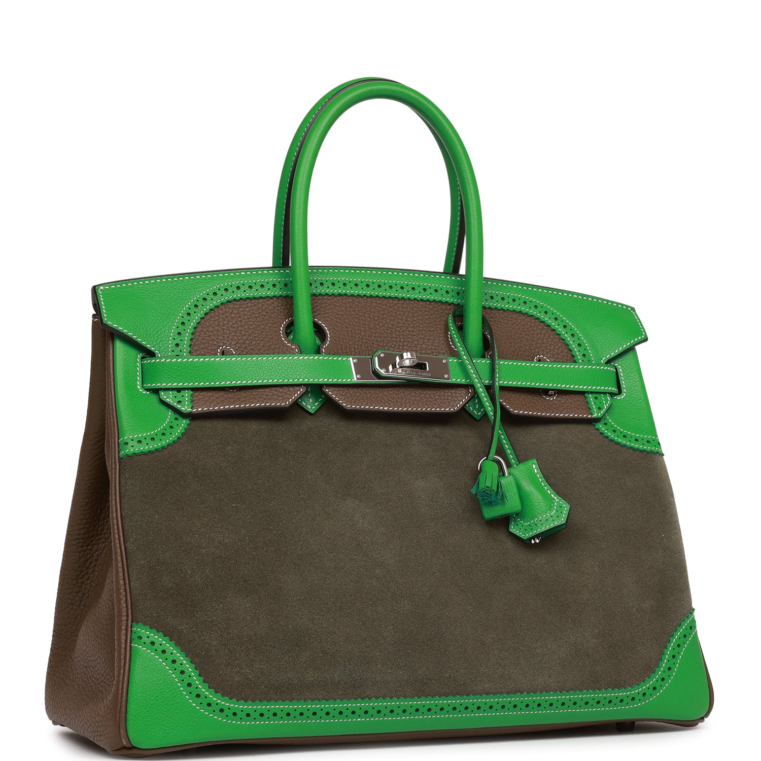 Hermes Grizzly Ghillies Birkin Vert De Gris Bambou Travel Bag