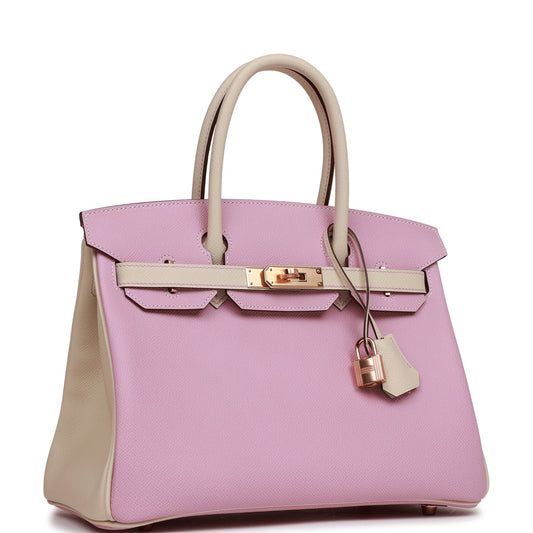 Hermes Special Order Hss Birkin Mauve Sylvestre And Craie Gold Travel Bag